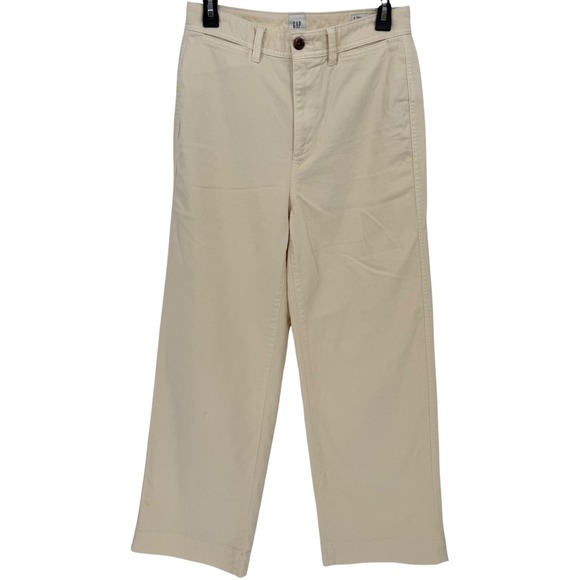 GAP High Rise Wide Leg Crop Pants Ivory Frost Cotton Blend Size 6 Tall - Picture 2 of 9